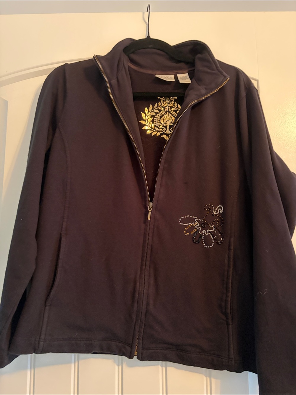 Women's Chicos Black Zip-Up Jacket with Embellished Detail
